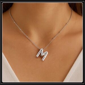 New Silver Initial 'M' Puffy Balloon Pendant Necklace